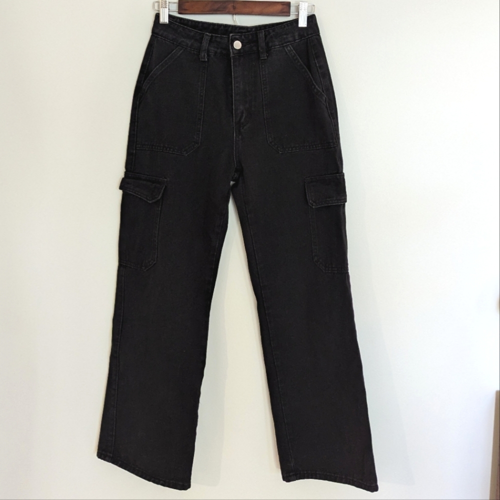 Black cargo wide leg jeans